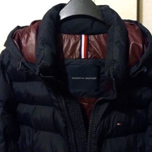 Tommy Hilfiger Puffer Coat w/Neck Collar & Hood Men's LG BLK/Maroon NWOT